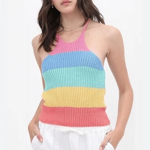 C'isa Halter neck color block  knit top size small